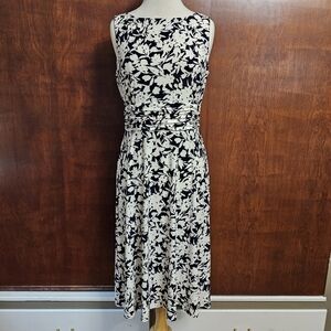 Chaps Navy and White Sheath Midi Dress Sleeveless Crew Neck
